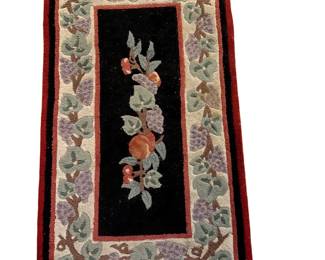 075 Chinese Export Wool Rug Floral Fruit Border Large