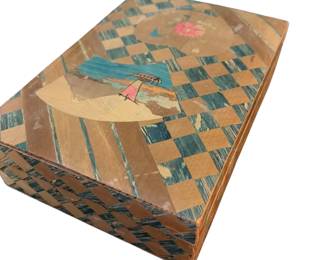 080 Vintage Marquetry Inlay Decorative Wooden Box