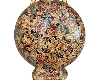 018 Chinese Moon Flask Vase Gilt Floral Porcelain