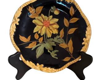 051 Black Gold Floral Decorative Display Plate