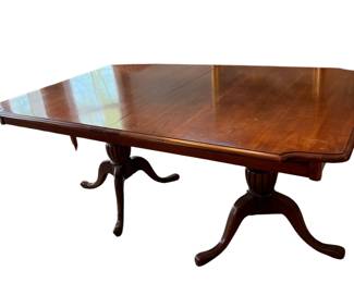 110 Antique Oak Pedestal Dining Table with Carved Column Base
