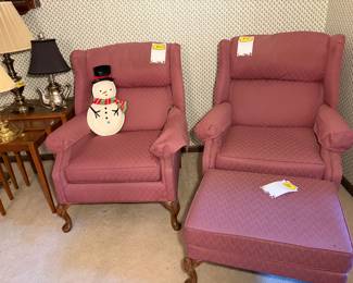 Wingback chairs with ottoman