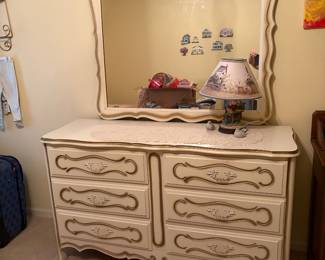 Bedroom set, bed, dresser with mirror, hutch