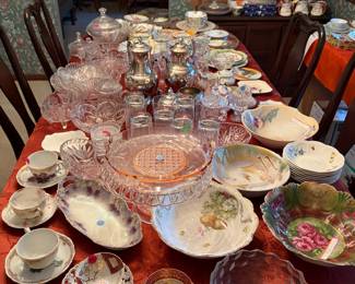 Antique dishes, glassware, bowls, plates