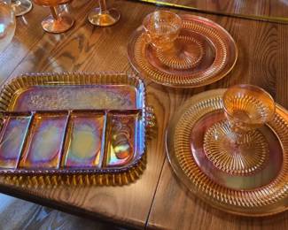 Vintage Marigold Carnival Glass Serving  Dinnerware Lot