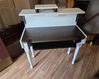 White  Black Computer Desk  Workstation with Raised Shelf  Keyboard Tray