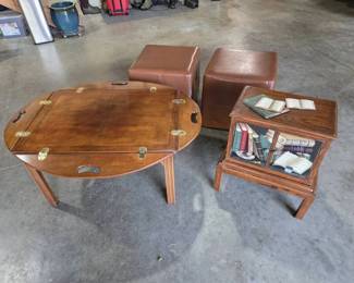 Eclectic Furniture Lot  Butler Table, HandPainted Book Cabinet  Ottomans