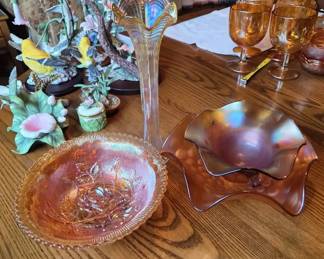 Vintage Carnival Glass  Iridescent Art Glass  4 Pieces