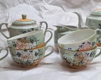 Vintage Japanese Porcelain Tea Set  Floral Chrysanthemum Design