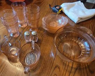 Vintage Pink Depression Glass Assortment  Tumblers, Bowls, Cream  Sugar