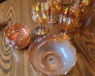 Vintage Marigold Carnival Glass Goblets  Bowls