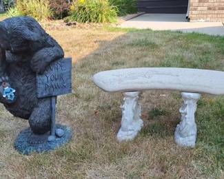 Resin Bear Statue  3Piece Stone Garden Bench