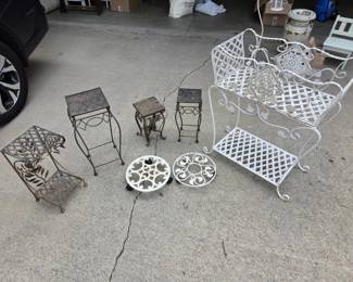 Decorative Metal Plant Stands  2 pc. White Wrought Iron Displayplanter Stand
