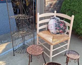 Vintage Garden  Patio Dcor Lot  Corner Plant Stand, Chair,  Planters
