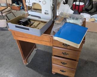 Vintage Elna Super Sewing Machine with Case, Sewing Desk  Large Lot of Supplies
