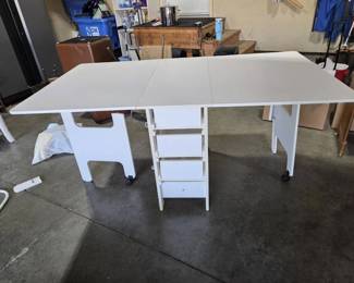 White DropLeaf Craft  Sewing Table with Storage