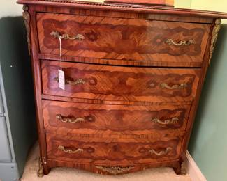 D20- $240 Antique French Louis XV style bombe marquetry