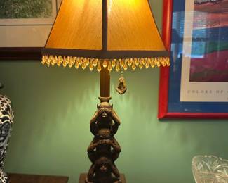 D17-$68 Monkey lamp, monkey finial and pull chain