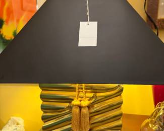 D12-$92 Brass Lamp Black Shade