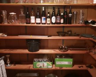 pantry with canning, vases and misc