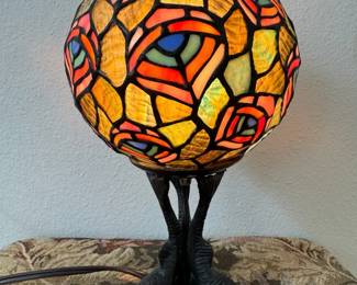 TiffanyStyle Stained Glass Rose Globe Table Lamp Art Nouveau Metal Base