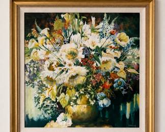 Horning Floral Still Life Painting in Ornate Gold Frame