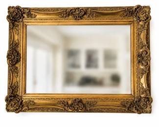 Ornate GoldTone Baroque Style Wall Mirror with Floral Scroll Frame