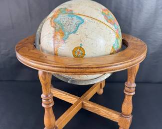 Vintage Replogle World Classic 12Inch Globe with Oak Wood Floor Stand Table