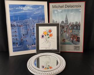 Michel Delacroix Paris Prints, Picasso Floral Print Wicker Mirror Collection