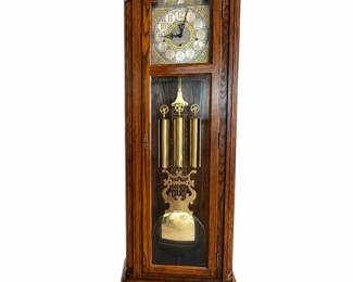 Seth Thomas Grandfather Clock Burl Wood Case Moon Phase Dial Triple Chime