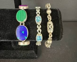3 Sterling Silver Bracelets with Stone Inlay Accents Total Weight 103.1g