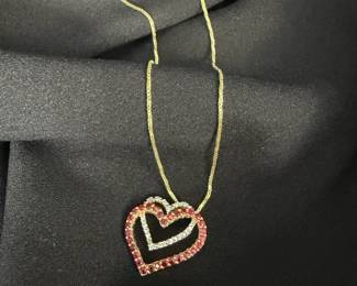 4.48g 14K Gold Ruby Diamond Double Heart Pendant Necklace