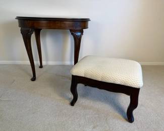 Traditional Queen Anne Style Wood End Table Upholstered Footstool