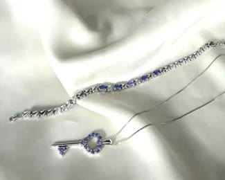 Stunning TanzaniteSterling Silver Necklace Bracelet