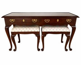 Drexel Heritage Writing Desk with Two Upholstered Benches