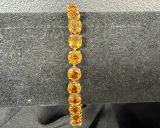 02 9.86g Marked 14K Gold Citrine Quartz Tennis Bracelet