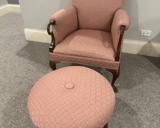 Upholstered armchair and matching ottoman