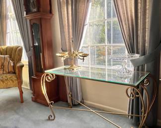 GLASS AND METAL CONSOLE TABLE