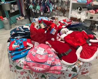 Winter sweaters, jackets and boots. Christmas and Hanukkah clothing and accessories.