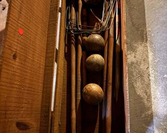 Antique vintage wooden croquet set