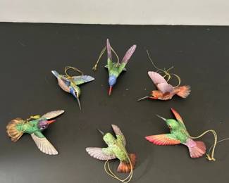 Lot of 6 Vintage Lenox 1990 Porcelain Hummingbird Christmas Ornaments
