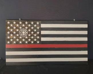Handcrafted Wood American Flag Fire Dept