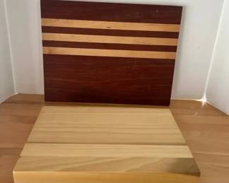 Pair of Handcrafted Hardwood Cutting Boards with Decorative Inlay