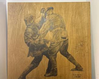 World War I Belleau Wood June 1918 HandDrawn Military Artwork on Plywood Panel