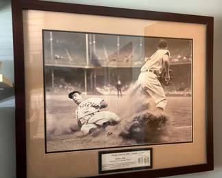 Joe DiMaggio Yankees 1946 Slides Into Third Framed Baseball Display