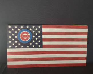 Custom Chicago Cubs Wood American Flag