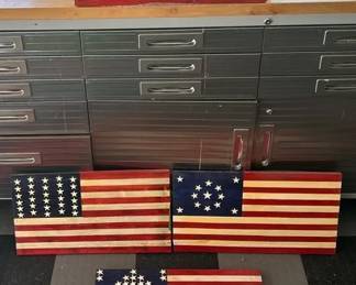 Lot of 5 Handcrafted Rustic Wooden American Flags 50Star, Betsy Ross Historic Designs