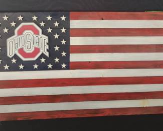 Solid Wood Ohio State American Flag