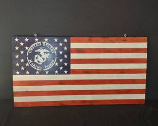 Handcrafted Wood American Flag USMC