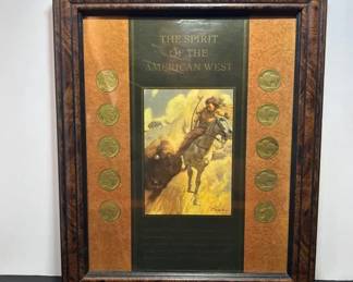 Framed Collection Titled The Spirit of the American West, Feat 10 Genuine Buffalo Nickels